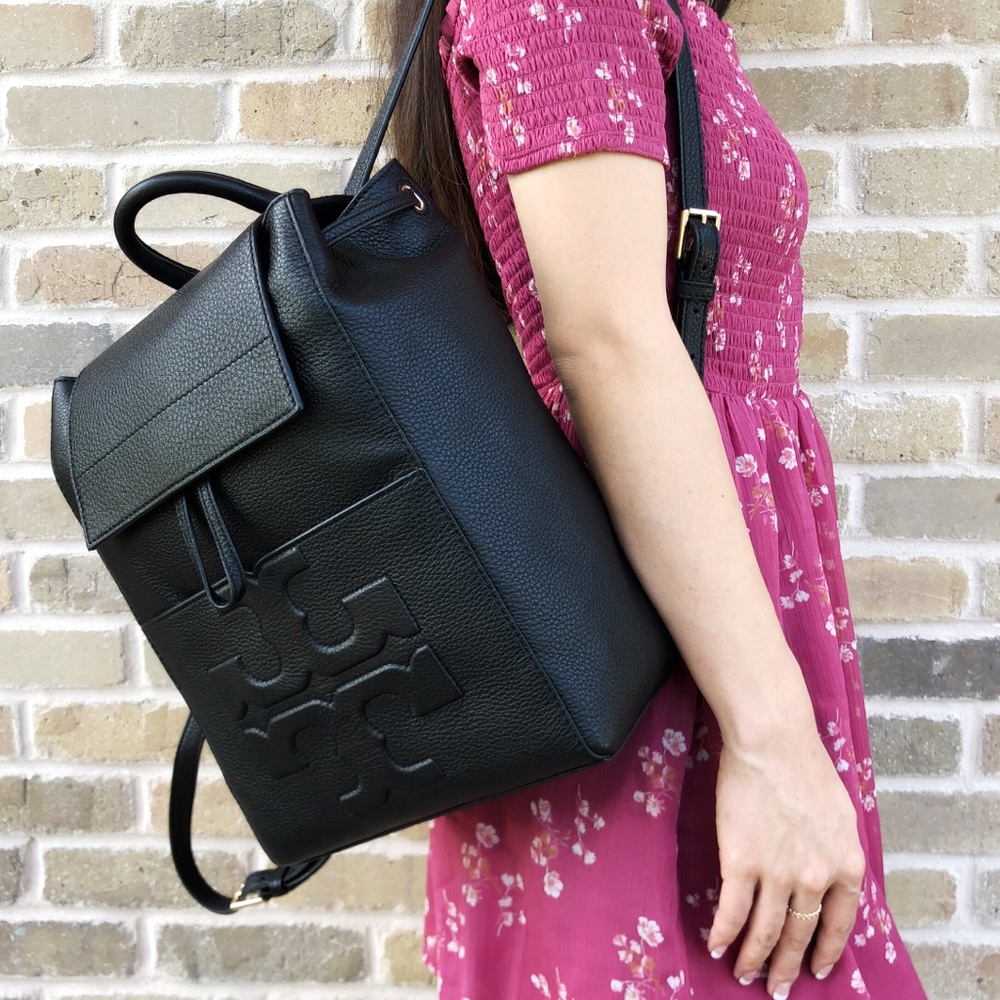 Tory Burch Bombe T Flap Leather Backpack - Picture 2 of 8